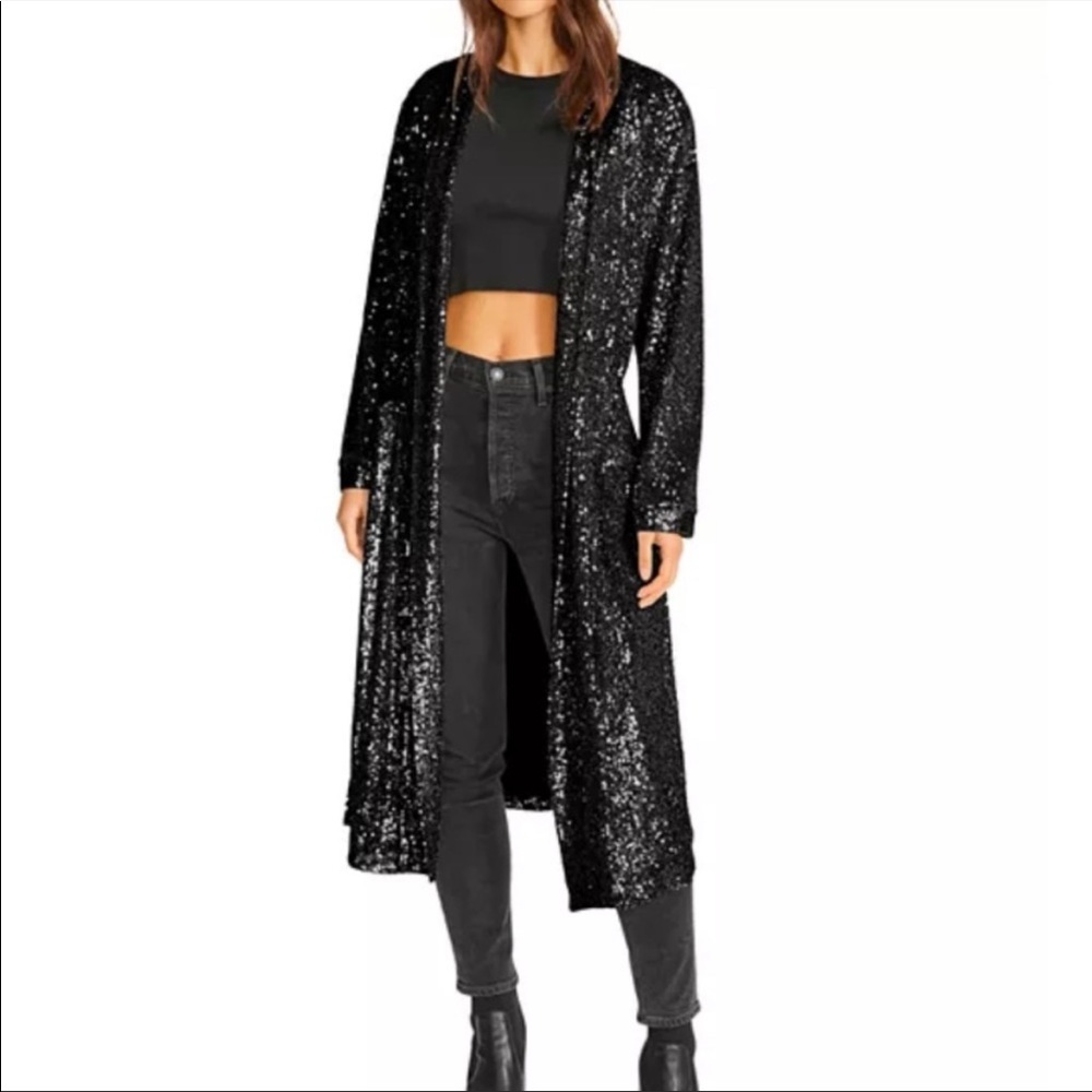 BB DAKOTA Sequined Duster Jacket In Black NWT